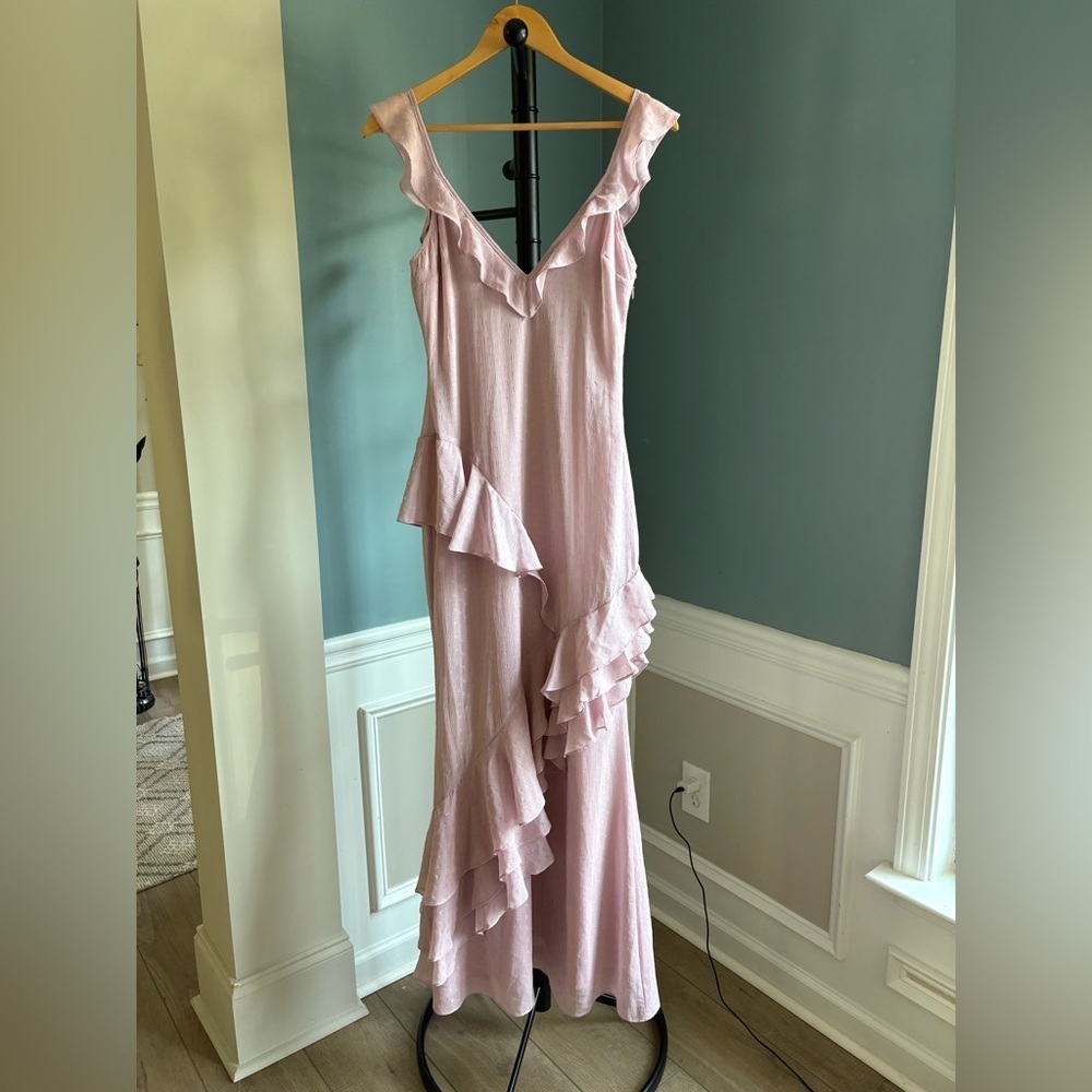 Privacy Please Pink Asymmetrical Ruffled Gown - Picture 3 of 7